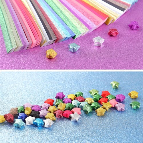 Mluchee 360 Sheets Glitter Folding Stars Paper - 18 Colorful Strips for DIY Projects & Gifts