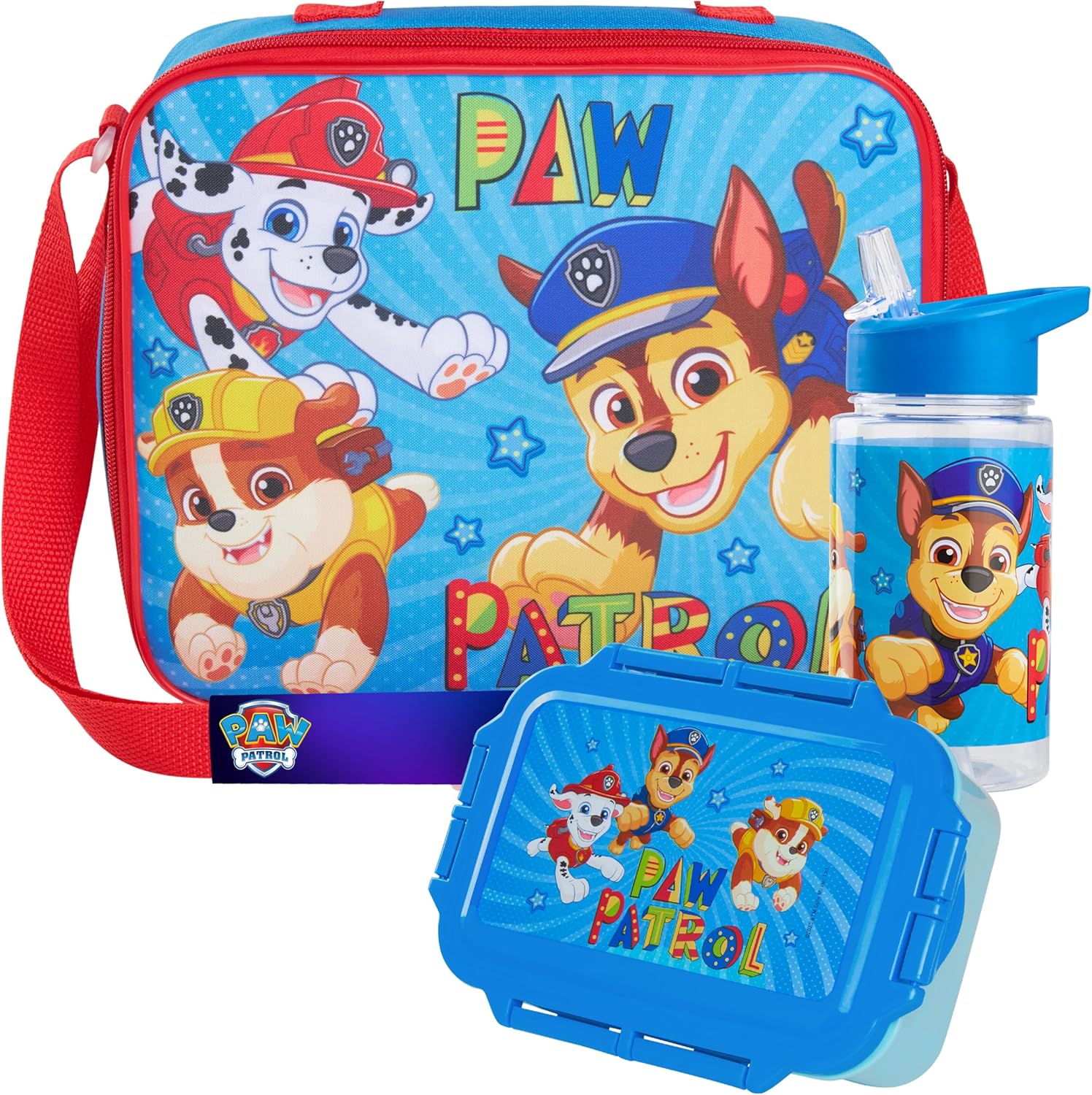 Paw Patrol Kids' Water Bottle & Lunch Box Set - Insulated 3-Piece Bag for School & Travel (Blue)