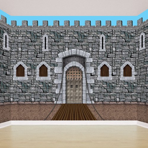 Beistle Stone & Dirt Floor Wall Backdrops, 4’ x 30’, Pack of 2 – Medieval Party Decorations, Medieval Decor Background, Easy to Adhere Wall Covering, Stone Backdrop, Halloween Party Decorations