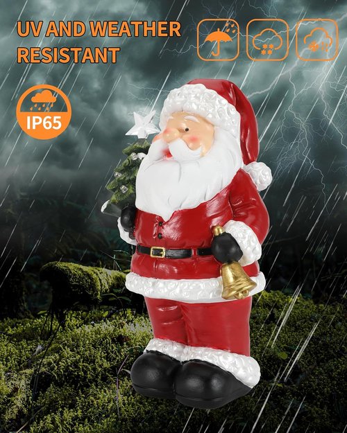 iStatue Santa Claus Decorations - 9.5” Hand-Painted Solar-Powered Christmas Statue for Outdoor Patio Decor