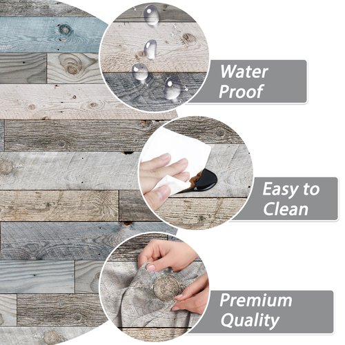 Kamoor Round Outdoor Tablecloth with Umbrella Hole and Zipper Wood Texture Elastic Table Cover Waterproof Outdoor Table Cloth for Patio Picnic Camping Fits 44-48" Diameter Round Tables