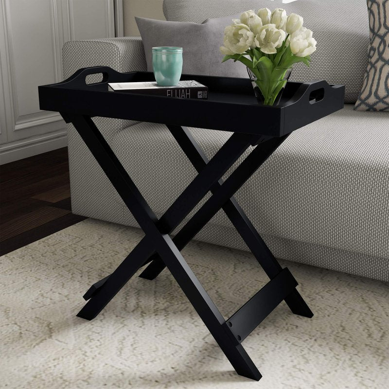 Lavish Home Folding TV Tray Table - Contemporary Side Table with Removable Tray Top for Food Serving, Meals, or Decor in Living Room, Bedroom, or Home Office (Single, Black)