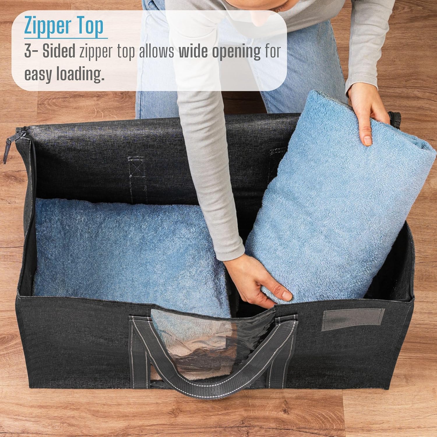 VENO Moving Bags - Heavy Duty Storage Bins with Clear Window & Zippers | Extra Large Totes for College Dorm Clothes (Dark Gray)