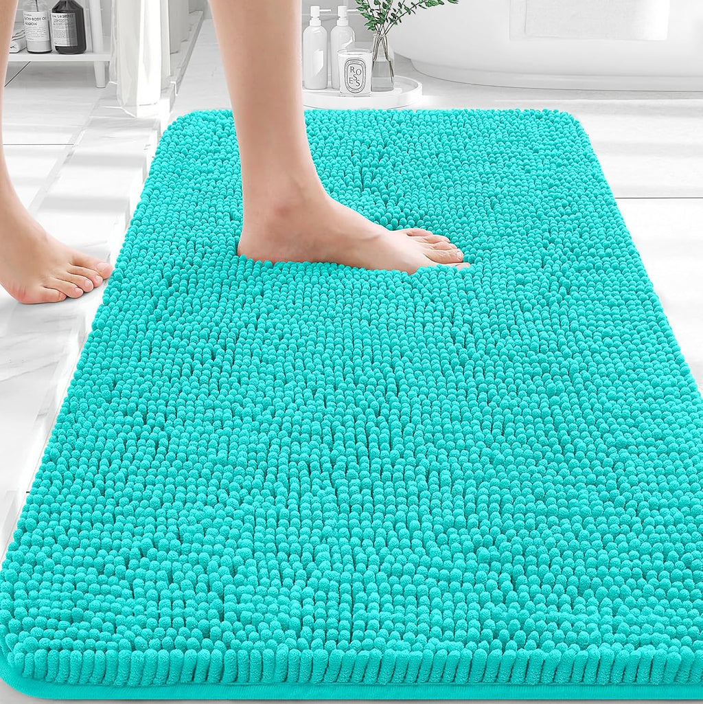 OLANLY Bathroom Rugs - Extra Soft Absorbent Chenille Bath Mats | Quick Dry, Machine Washable, Teal 30x20