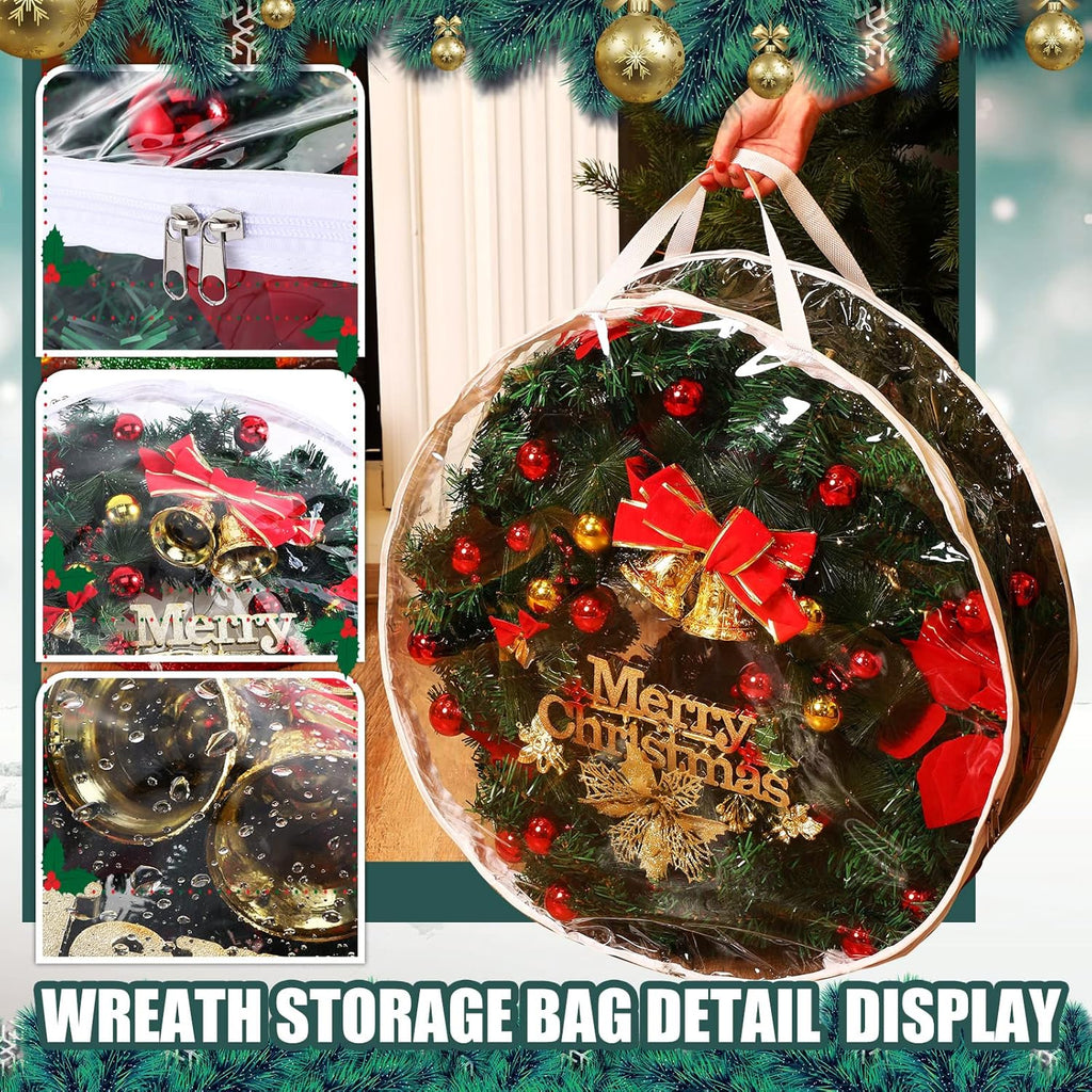 Shappy Christmas Wreath Storage Bag - 24 Inch Clear Container with Dual Zippers & Reinforced Handles