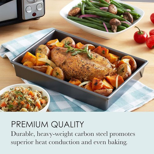 Chicago Metallic Petite Roast Pan Set - Nonstick Toaster Oven Baking Pan, 10x7 Inch for Small Batch Cooking