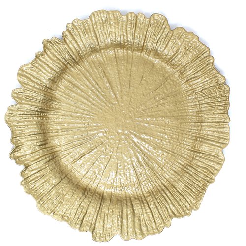 Ms Lovely Plastic Reef Charger Plates Glossy Finish - Set of 6 - Thick and Reusable - Gold Color