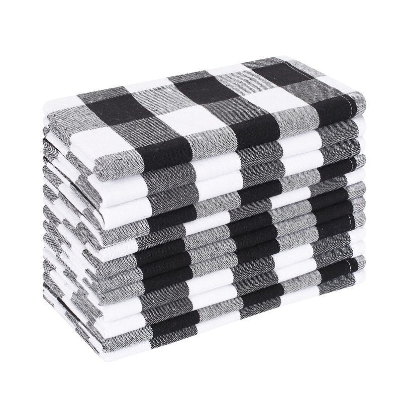 Ramanta Home Cloth Napkins Set of 12 Black White 18x18 Inches, Gingham Plaid Check Cloth Dinner Napkins for Spring Basket Decor, Easter, Kitchen | Washable Cotton Durable Table Linen for Everyday Use