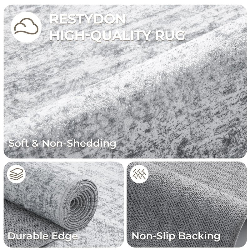 Restydon Kitchen Runner Rugs Non Skid Washable - 2.5 x 10 Runner Rug with Anti Slip Backing, Ultra-Thin Soft Rug Runner for Hallway, Bedroom, Living Room (2.5'x10', Grey/Ivory)