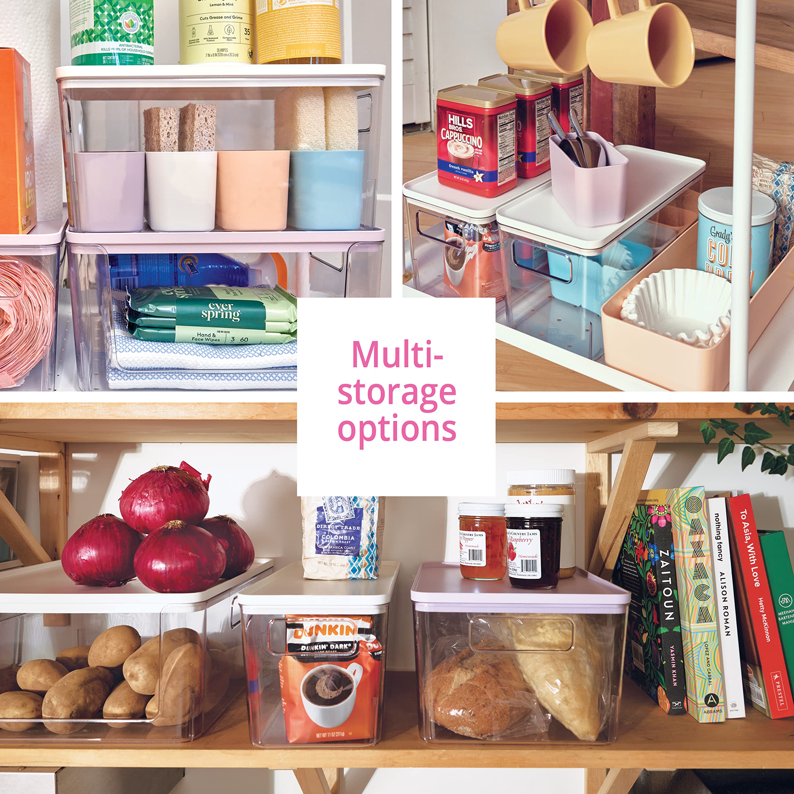 iDesign Pantry Bin with Removable Lid - Plastic Storage Bin with Handles - Clear/White