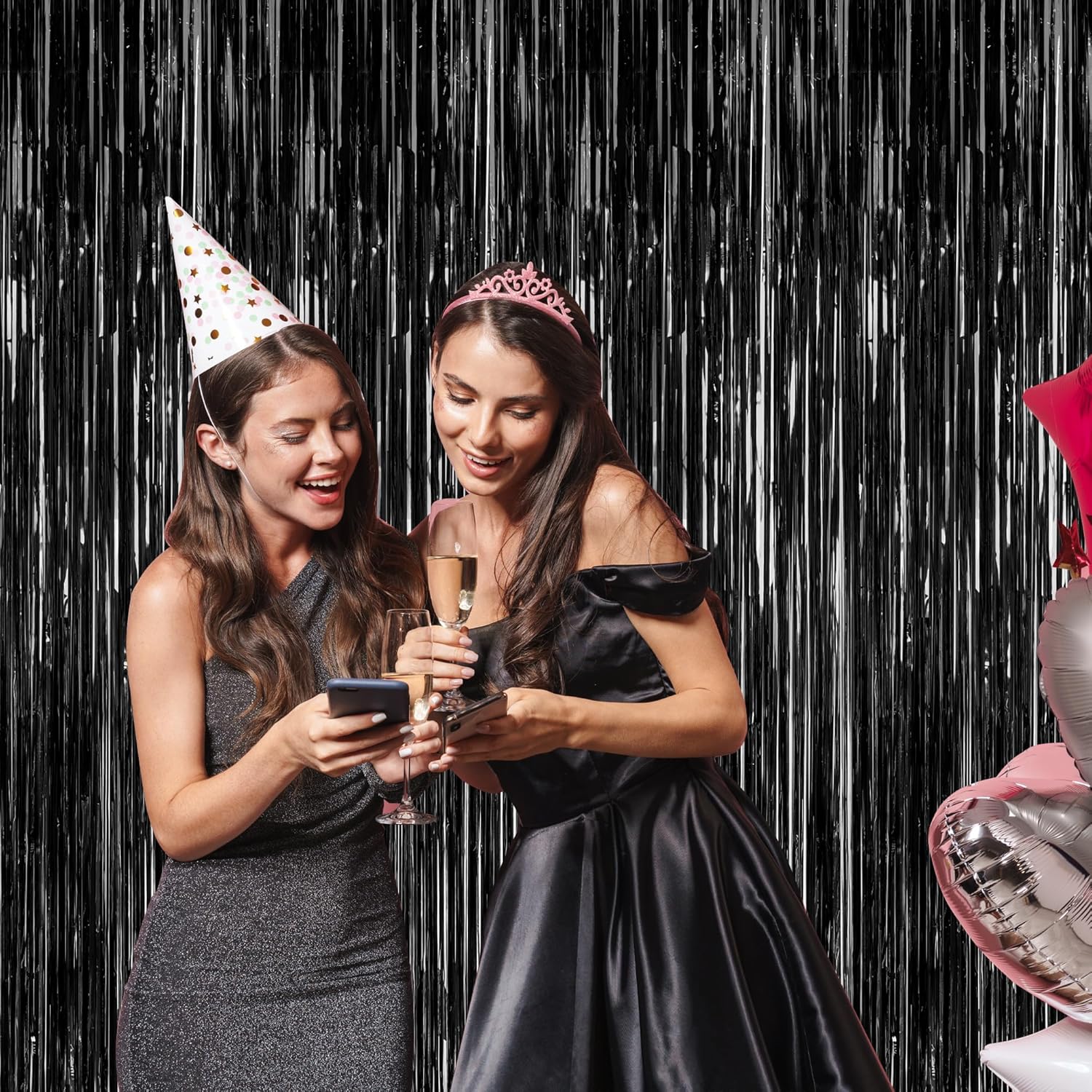 Regine Switzerland Graduation Party Decorations - 2 Pack Black Backdrop with Metallic Fringe | 3.28 FT x 7.05 FT