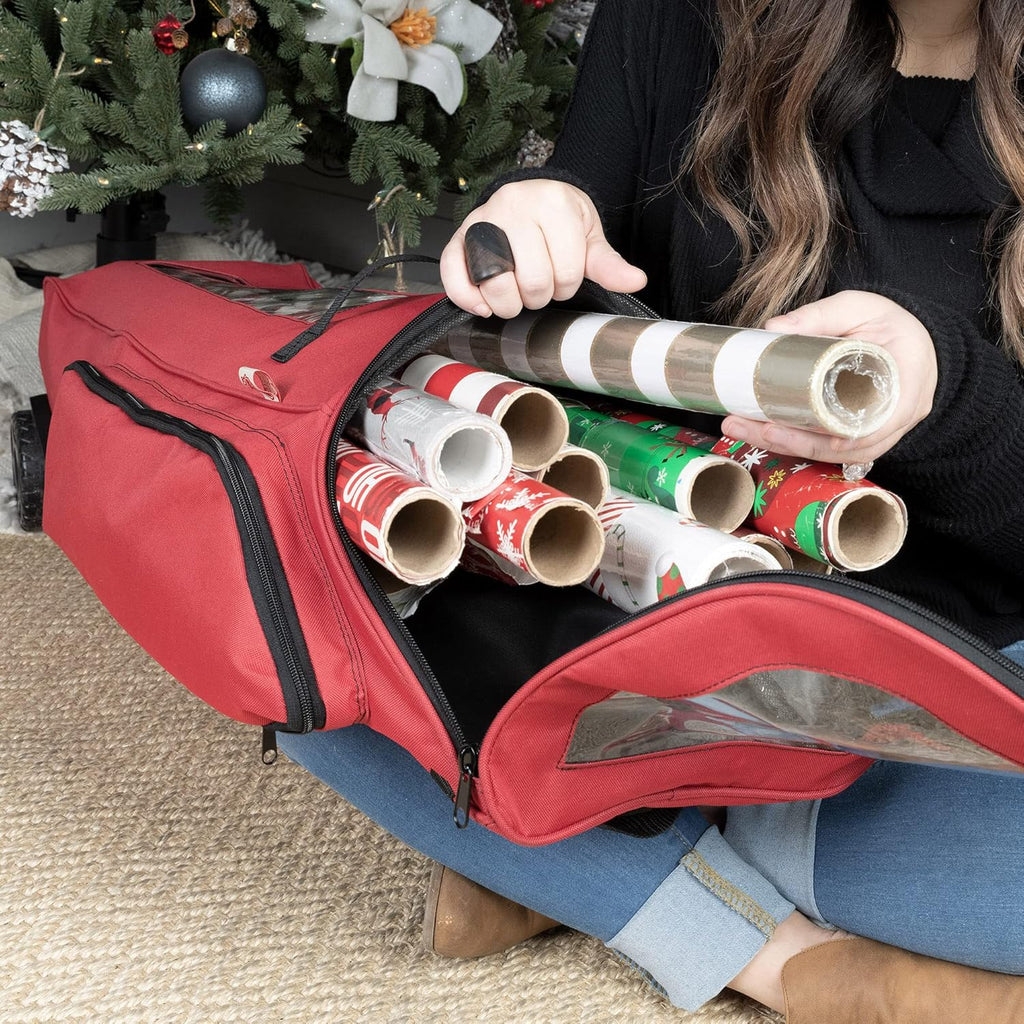Rolling Gift Wrapping Paper Storage Containers - Holds 12 (40-Inch) Rolls | Over-Door Organizer with Oversized Wheels