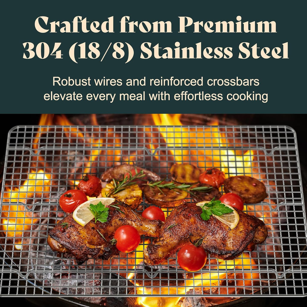 Premium Stainless Steel Cooling Racks by [Brand Name] - Heavy Duty, Oven Safe, Fits Quarter Sheet Pan - Set of 2
