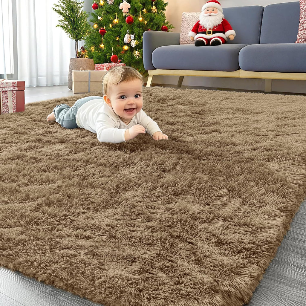 OLANLY Area Rugs - Soft Fluffy Shaggy Indoor Carpet for Living Room & Bedroom | 4x5.9 ft, Taupe