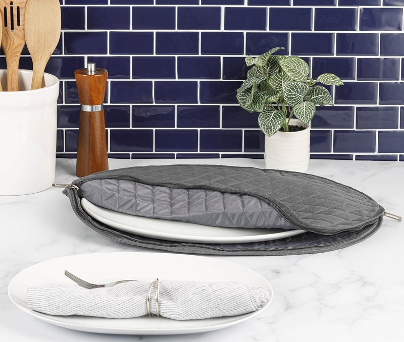 Platter Storage Case - 18" x 13" with Padded Interior and Label Holder - Gray - China Storage Containers for Plates and Charges