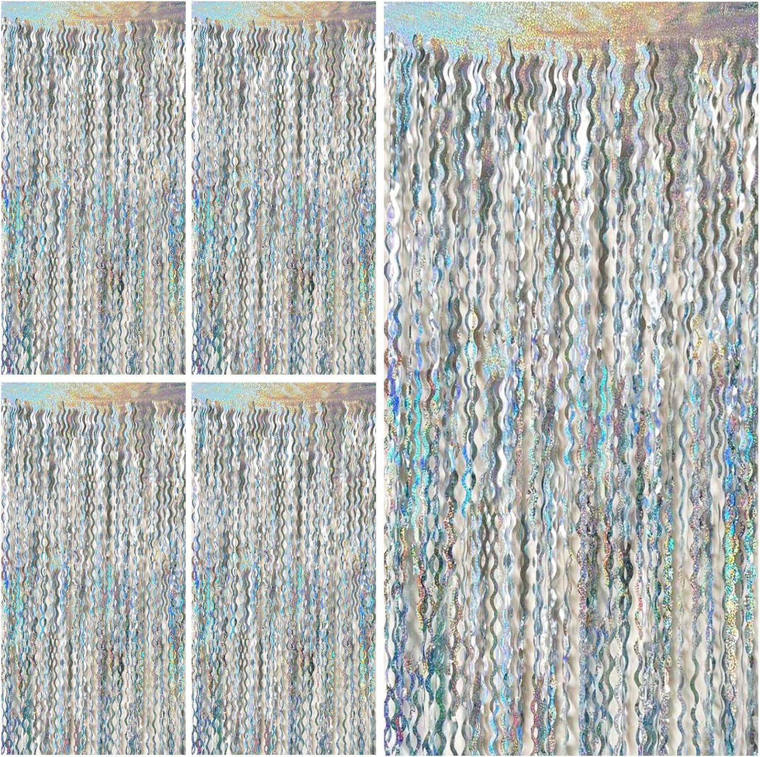 Skiennix Tinsel Foil Fringe Curtains - Sparkling Wavy Backdrop for Party Decorations | Birthday & Wedding Events