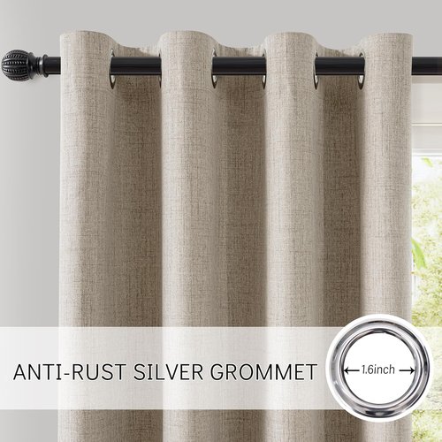 ChrisDowa Linen Blackout Curtains - 100% Thermal Insulated Room Darkening Drapes | 84" Length, Natural Linen, 52" W