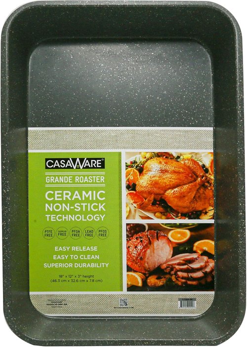 CasaWare Grande Lasagna Pan - Extra Large 18 x 12 x 3-Inch, Ceramic Coated Non-Stick | Silver Granite