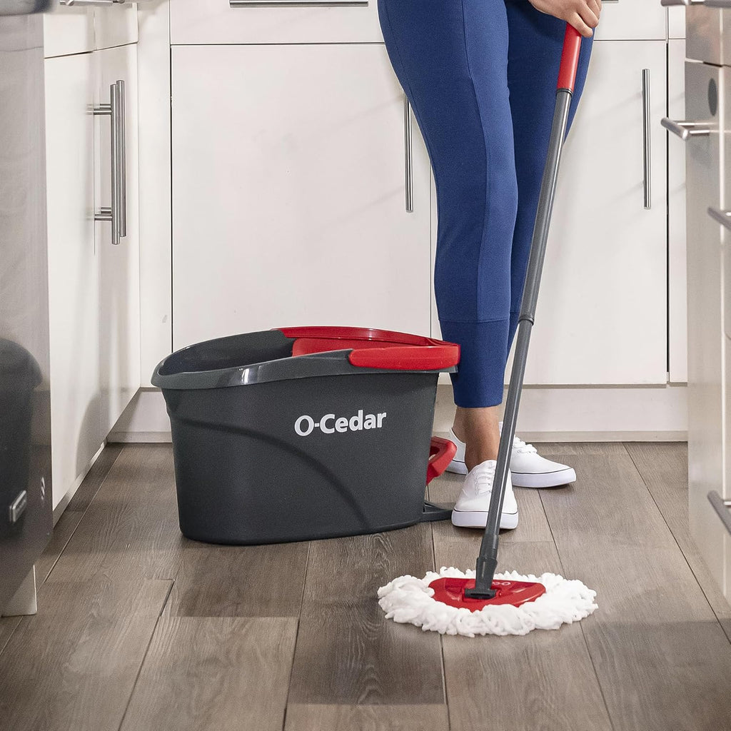 O-Cedar EasyWring Microfiber Spin Mop & Bucket System - Includes 1 Extra Refill, Red/Gray