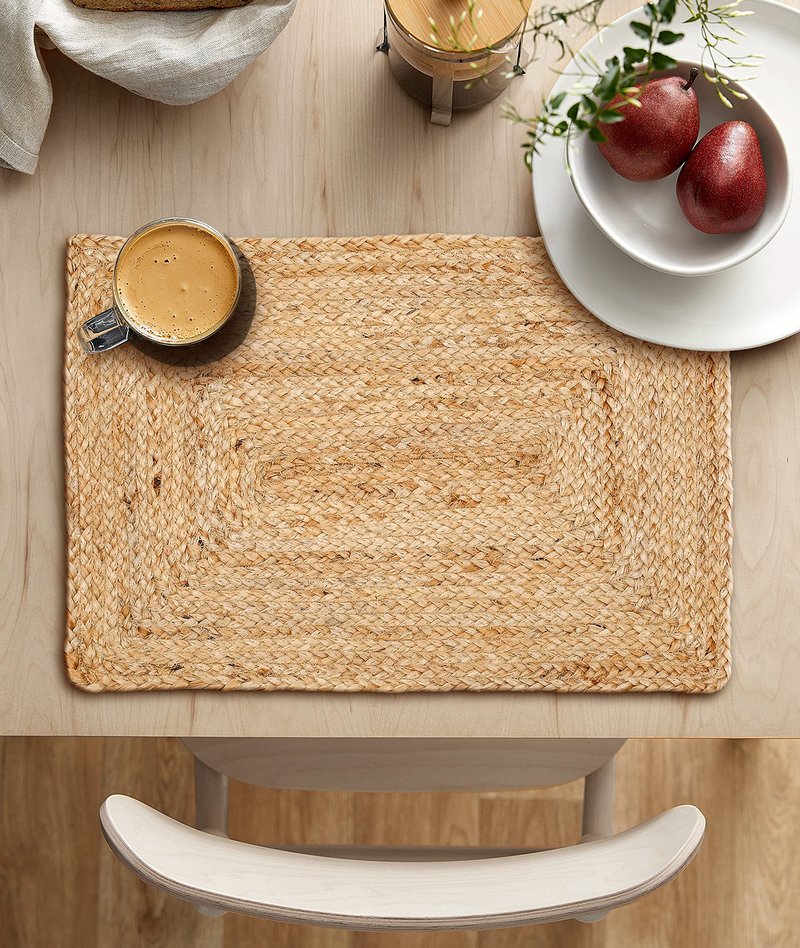 Ramanta Home Jute Braided Placemats Set of 4 13x19 Inches - Natural, Reversible Easter BasketDecor Dinning Table Placemat for Spring, Birthday, Wedding, Dinner Party | Boho Rattan Mats for Picnic