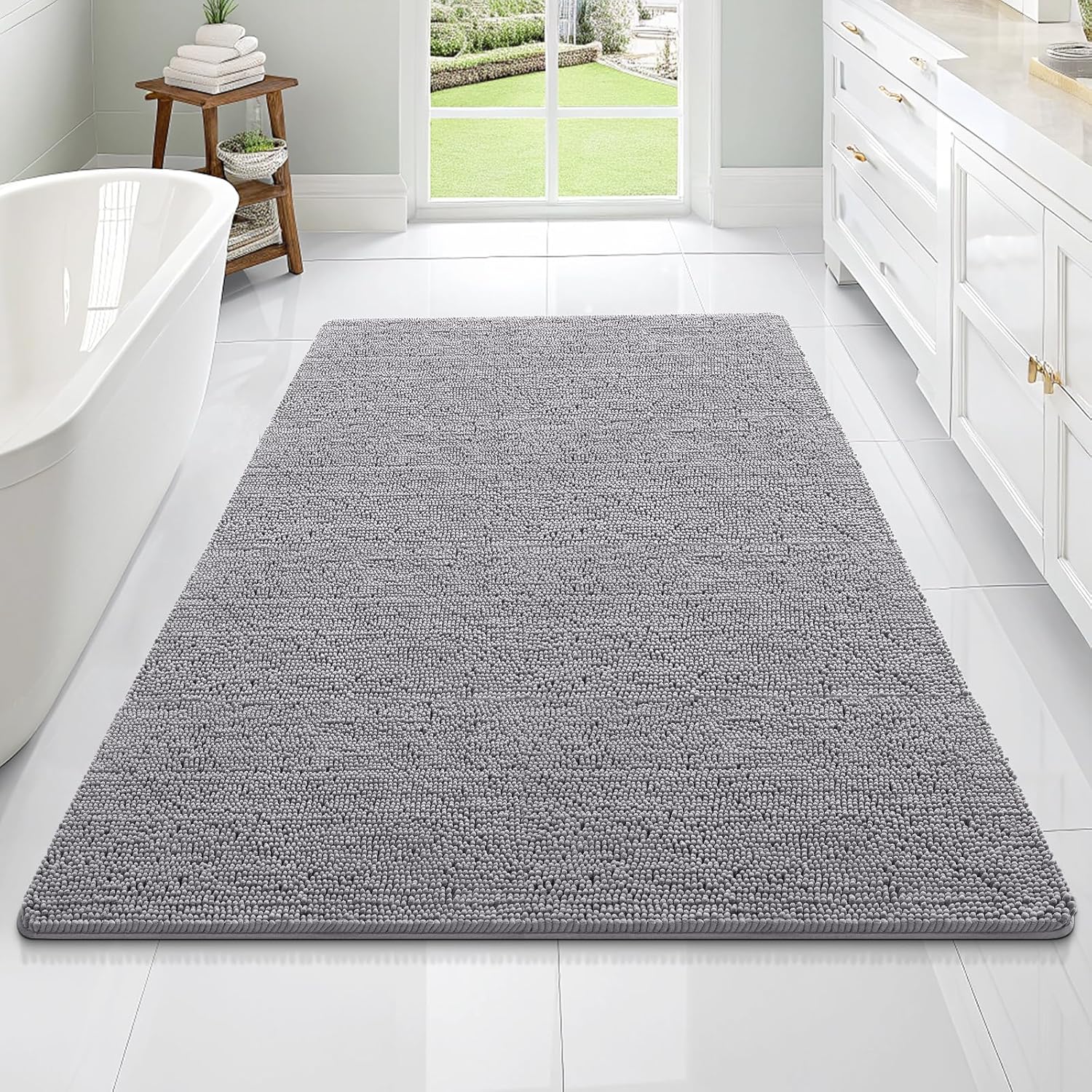 OLANLY Large Bathroom Rugs - Extra Soft Chenille Bath Mats | Quick Dry, Machine Washable, Grey 70x46