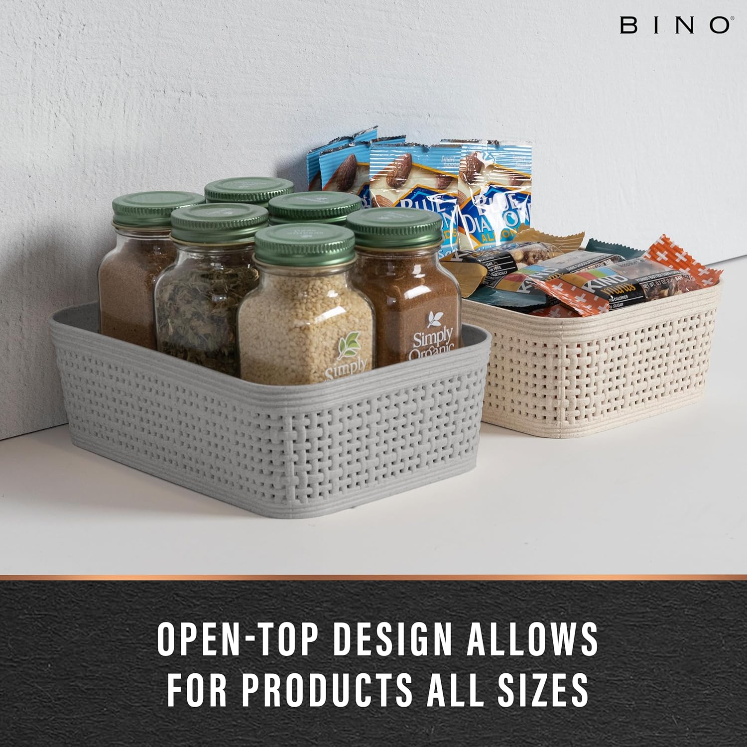 BINO Woven Plastic Basket - Stylish Natural Grey XS | 5-Pack for Space-Saving Home Organization
