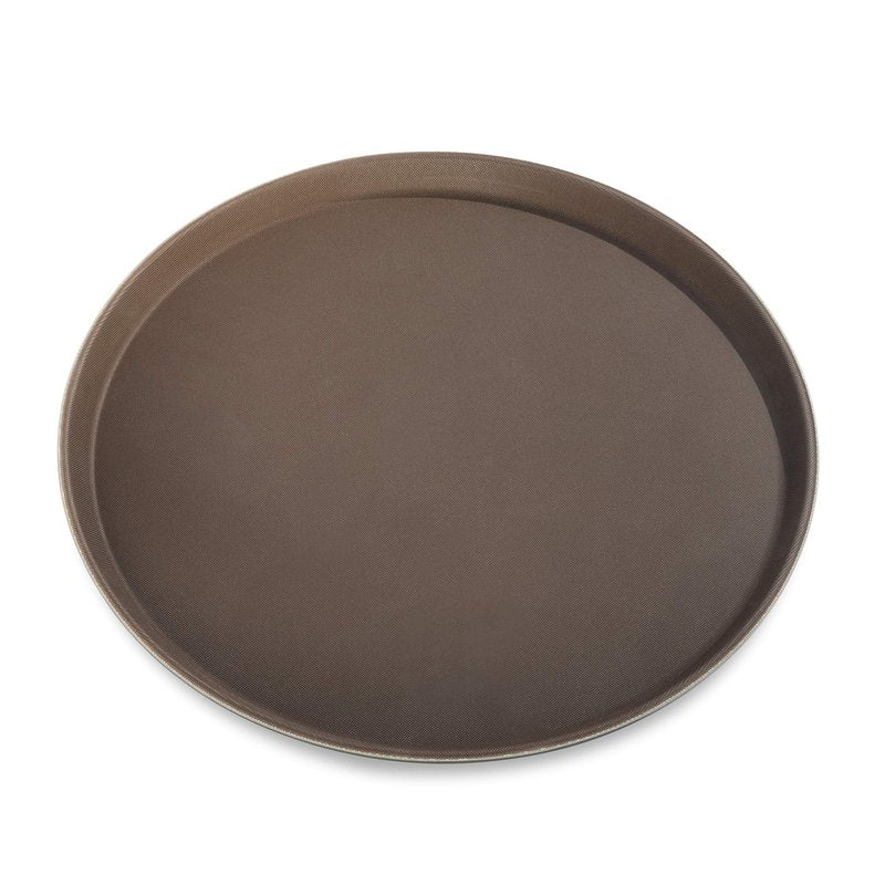 New Star Foodservice Non-Slip Tray, Plastic, Rubber Lined, Round (Brown, 16-Inch)
