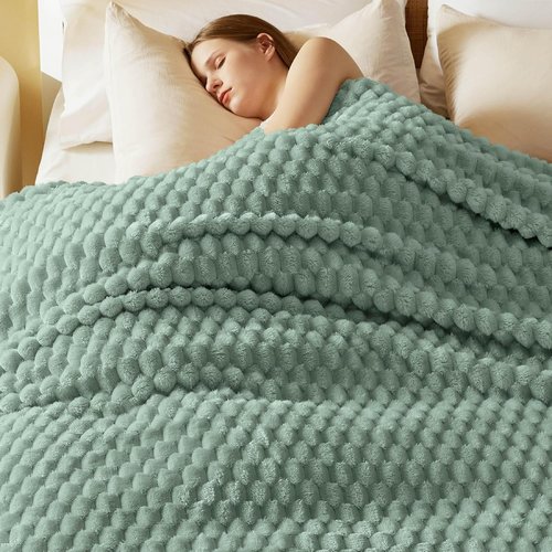 Bedsure Queen Size Blanket - Fluffy Plush Bubble Fleece for Cozy Home Decor | Sage Green, 90x90 Inches