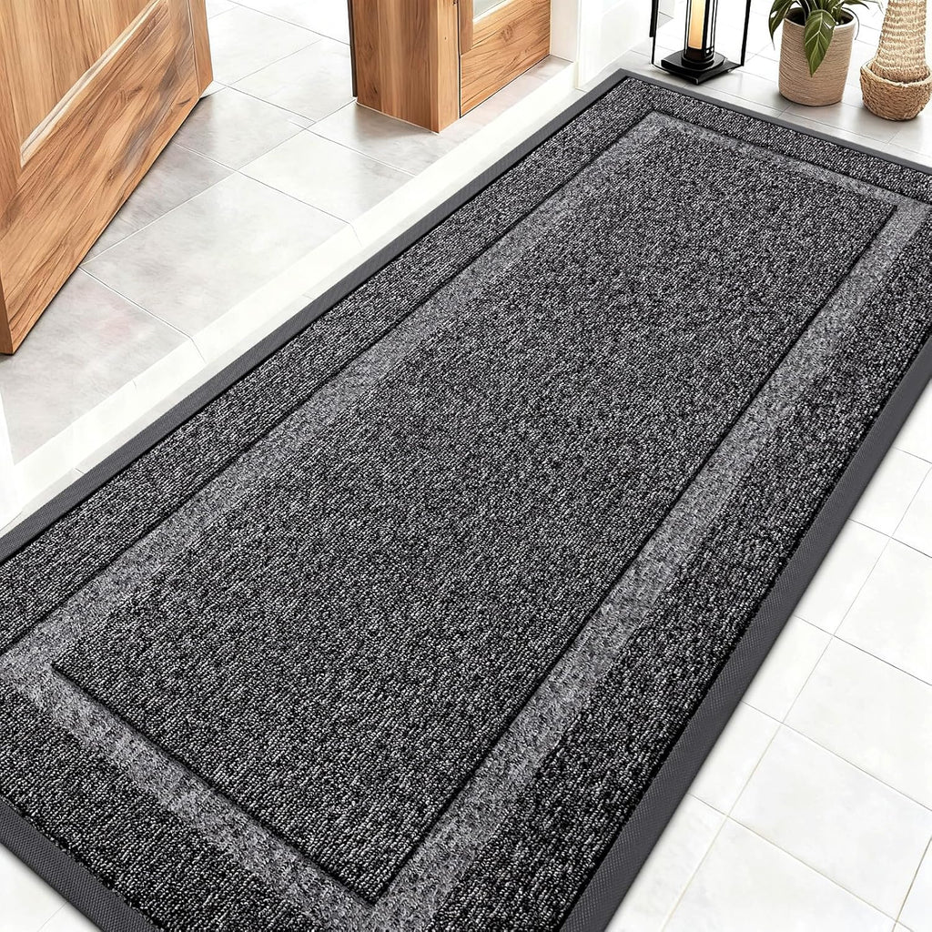 OLANLY Indoor Outdoor Front Door Mat - Waterproof All-Season Doormat, Sturdy Rubber, 59x23, Black & White