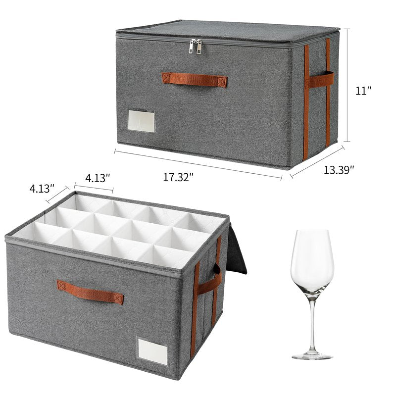 Asitdroh Stemware storage containers, wine glass storage box ，wine glass storage box with dividers，glass storage containers，Holds 12 Red or White Wine Glasses, Hard Top and Sides(Grey red,