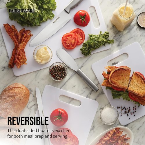 Farberware Large Cutting Board - Dishwasher-Safe Plastic Chopping Board with Easy Grip Handle | 11" x 14", White