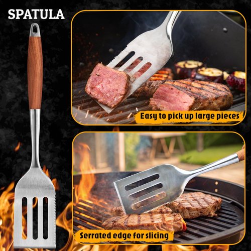 BBQ Grilling Accessories - Barbecue Tool Sets - Luxury Grill Accessories Kit - Grill Set – Premium Stainless Steel Equipment - 5 in 1 BBQ Tongs, Meat Fork, Spatula & Basting Brush