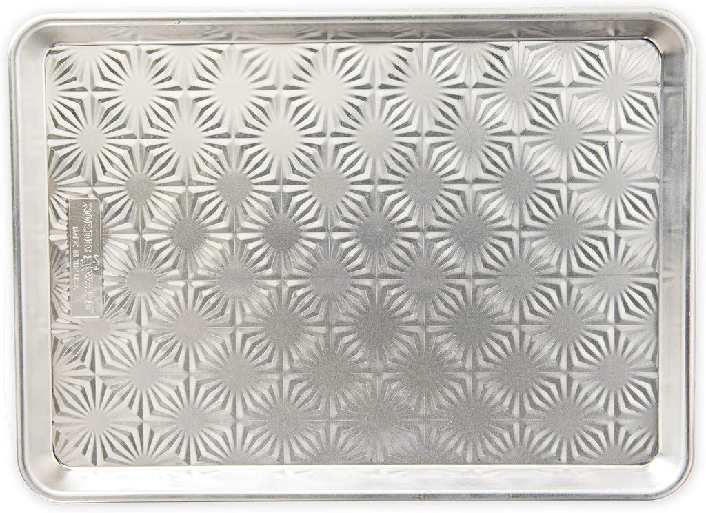 Nordic Ware Half Sheet Pan - Vintage Starburst Design in Natural Uncoated Aluminum with Reinforced Steel Rim