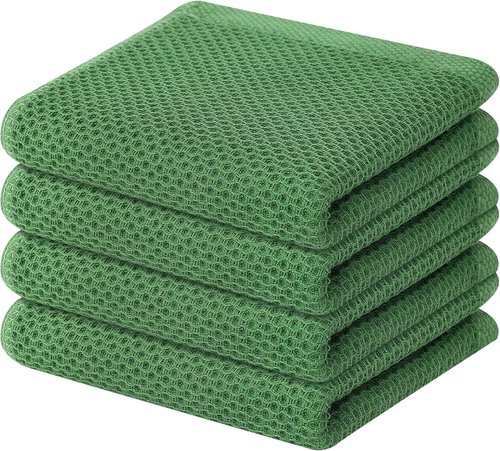 Homaxy Kitchen Dish Towels - Ultra Soft 100% Cotton Waffle Weave, Quick Drying, 13 x 28 Inches, 4-Pack, Grass Green