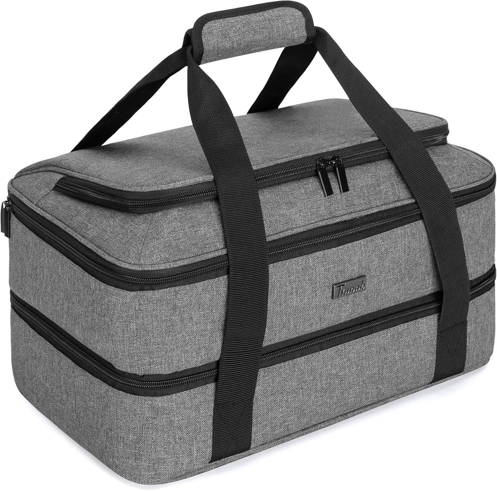 Trunab Casserole Carrier - Insulated Thermal Tote Bag for Hot or Cold Food | Fits 9" x 13" Baking Dish, Grey