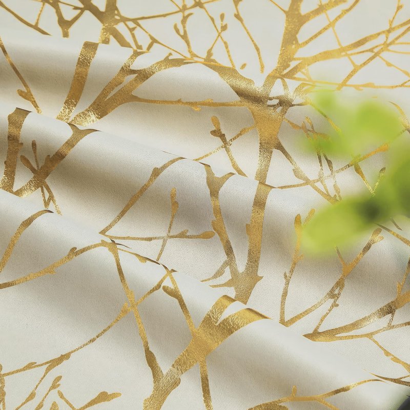 FMFUNCTEX 100% Blackout Curtains for Bedroom, Curtains 96 Inches Long Gold Ivory Tree Branch Thermal Curtain Drapes for Living Room Darkening Window Curtains,Farmhouse Curtain Grommet Top 2 Panels