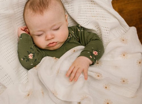 Lulujo Baby Swaddle Blankets | Unisex Softest Breathable Cotton Muslin Swaddle Blanket Set | Neutral Receiving Blanket for Girls & Boys | 40in x 40in | Daisies & Greenery | 2-Count