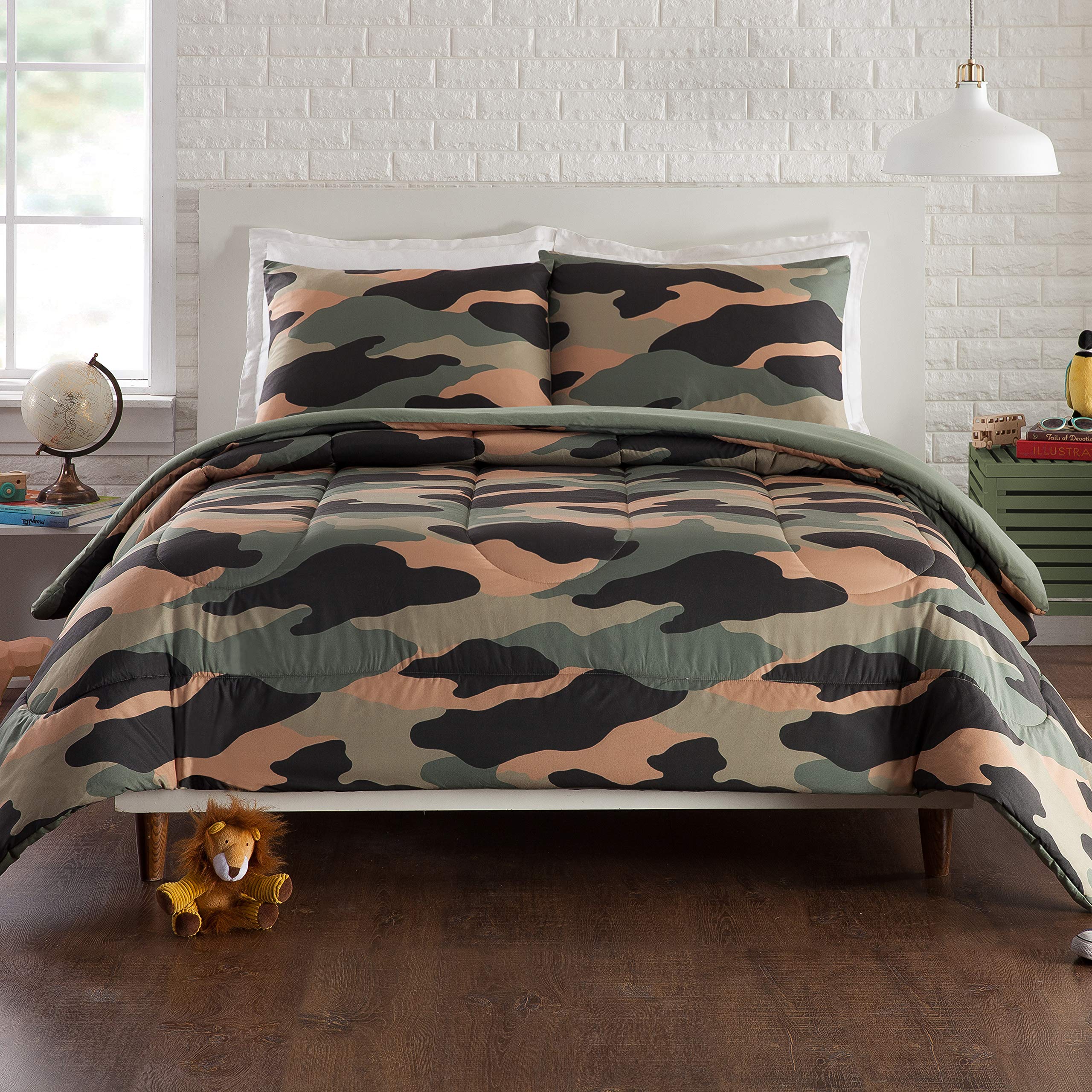 Urban Playground Covert Camouflage 3-Piece Comforter Set, Ultra Soft All Season Kids/Teens Bedding Set, Full Queen, Green