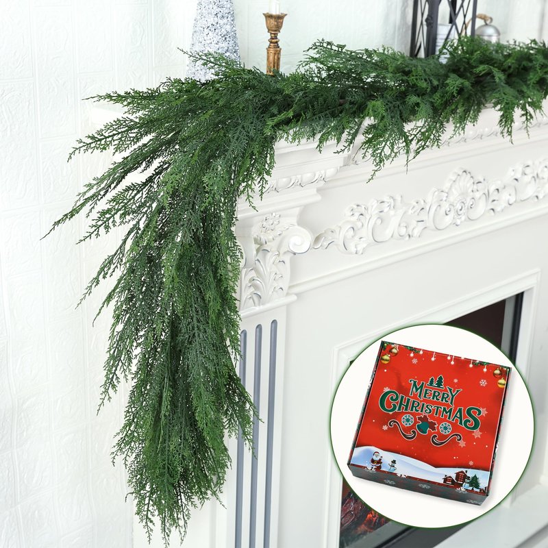 MDSTBN 6ft Christmas Garland Realistic Extra Full Cedar Faux Cedar for Mantle Stairs Home Fireplace Wall Indoor Outdoor Holiday Party Decoration