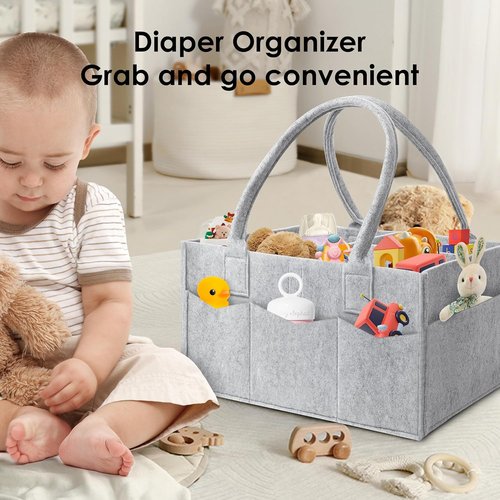 HIPHOP PANDA Diaper Caddy Organizer - Versatile Nursery & Car Storage Bin for Baby Essentials - Grey/Green Set