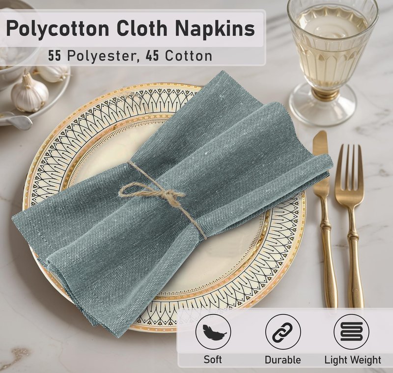 Ruvanti Cloth Napkins Set of 12, 18x18 Reusable Napkins Cloth Washable, Soft & Durable Table Napkin, Poly Cotton Fabric Dinner Napkins for Parties, Christmas, Thanksgiving, Weddings - Army Green