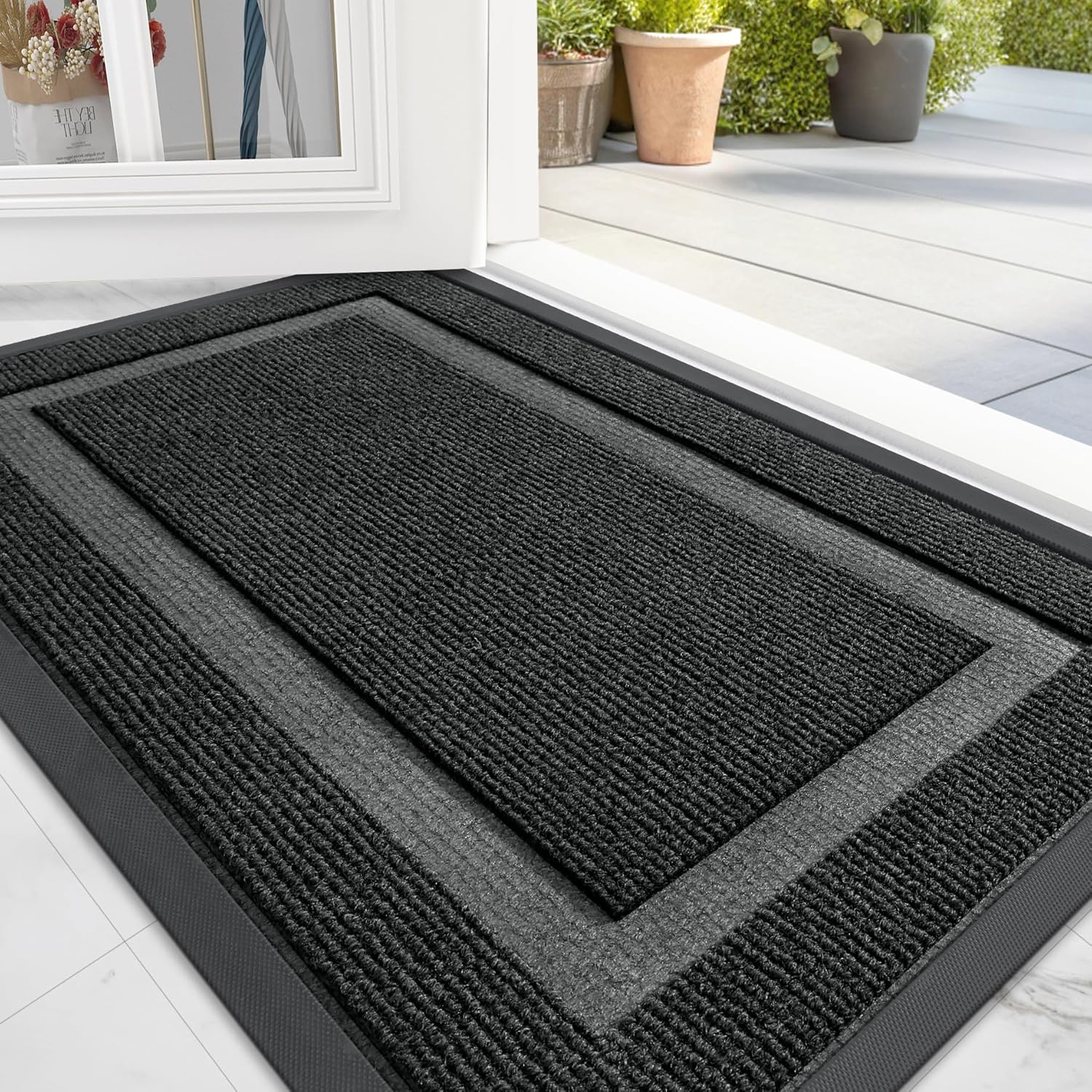 OLANLY Chenille Dog Door Mat - Indoor/Outdoor Entrance Mat Bundle | Grey 30x20 in & Black 29.5x17 in