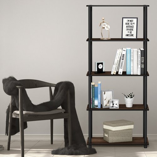 Furinno Besi 5-Tier Industrial Multipurpose Shelf Display Rack with Metal Frame, Wide, Finn Oak