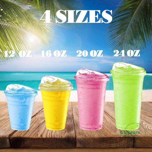 Gailware 50 Pack 24 oz Clear Plastic Cups with Strawless Sip-Lids, Disposable Cold Drinking Cups with Lids, To Go Plastic Container for Iced Cold Coffee, and Soda for Events and Everyday Use.
