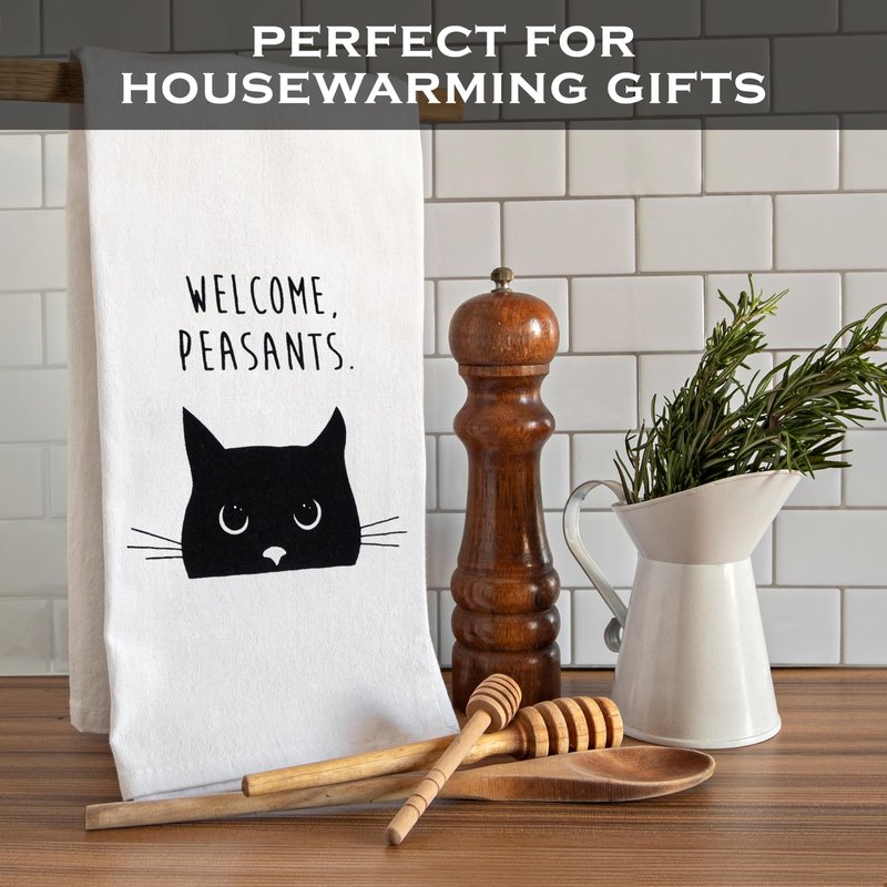 MAINEVENT Welcome Peasants Cat Kitchen Towel 18x24 Inch, Funny Feline Dish Towel, Black Cat Towel for Kitty-Lovers, Kitty-Themed Kitchen Accessories, Novelty Tea Décor