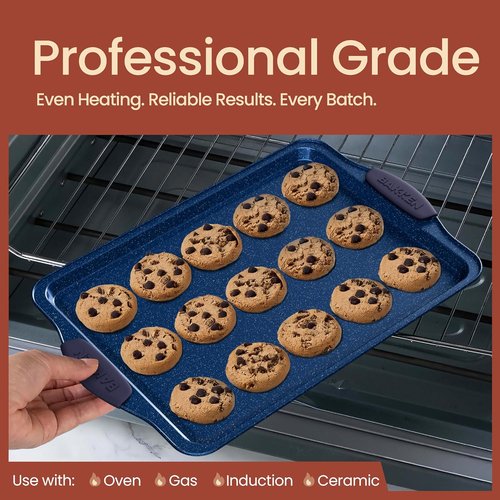 BAKKEN Nonstick Baking Pan Set - Carbon Steel Bakeware with Blue Silicone Handles | Oven Safe Up to 450°F, Set of 8