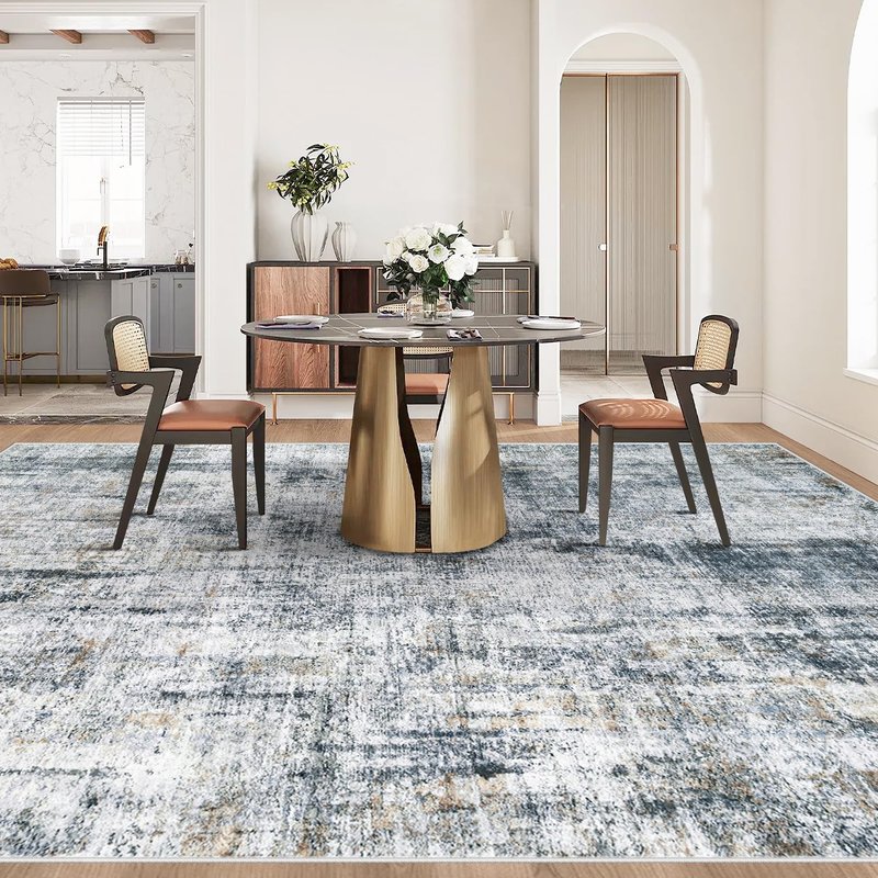 8x10 Area Rug for Living Room: Washable Abstract Soft Rugs Non Slip Modern Stain Resistant Low Pile Carpet for Dining Room Bedroom Nursery Office (Multi Blue, 8'x10')