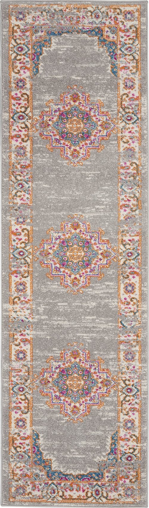 Nourison Passion Grey 2'2" x 7'6" Area Rug, Boho, Traditional, Easy Clean, Non Shedding, Bed Room, Living Room, Hallway, (8' Runner)