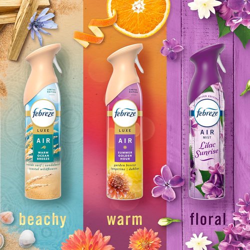 Febreze Air Mist | Odor-Fighting Room Spray Variety Pack | Lilac Sunrise, Warm Ocean Breeze, Summer Golden Hour | 8.1oz (Pack of 3)