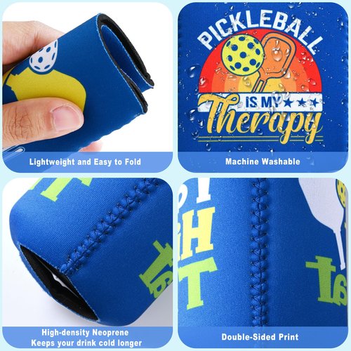 Xumbtvs Pickleball Themed Can Cooler, 12 Pcs Insulator Neoprene Beer Cans Sleeve for Party Decorations Favor Supplies, Funny Pickleball Gifts Accessories for Women Men